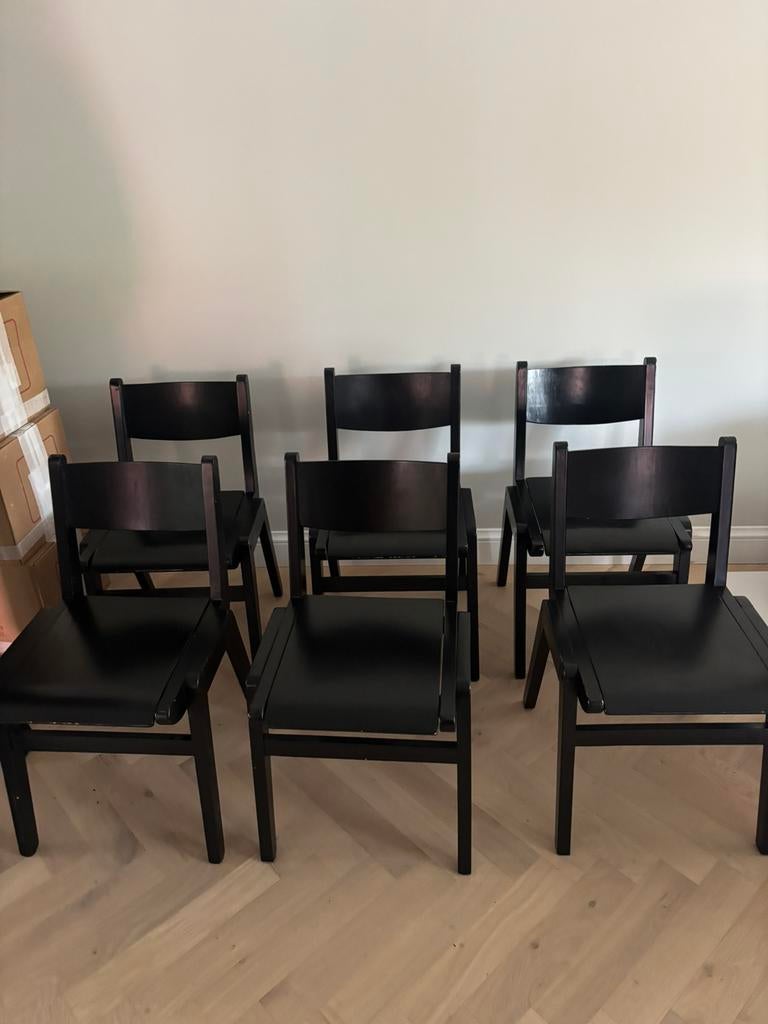 6x Zwarte Woood Eetkamerstoelen - Lichte Gebruikerssporen, Ophalen, Gebruikt, Zwart, Vijf, Zes of meer stoelen