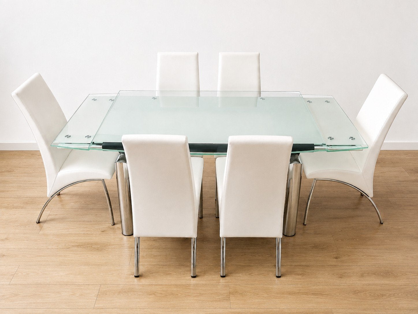 Eettafel met 6 stoelen - Glas en Metaal - Spoedverkoop!, Huis en Inrichting, Tafels | Eettafels, Ophalen, Gebruikt, Vijf personen of meer