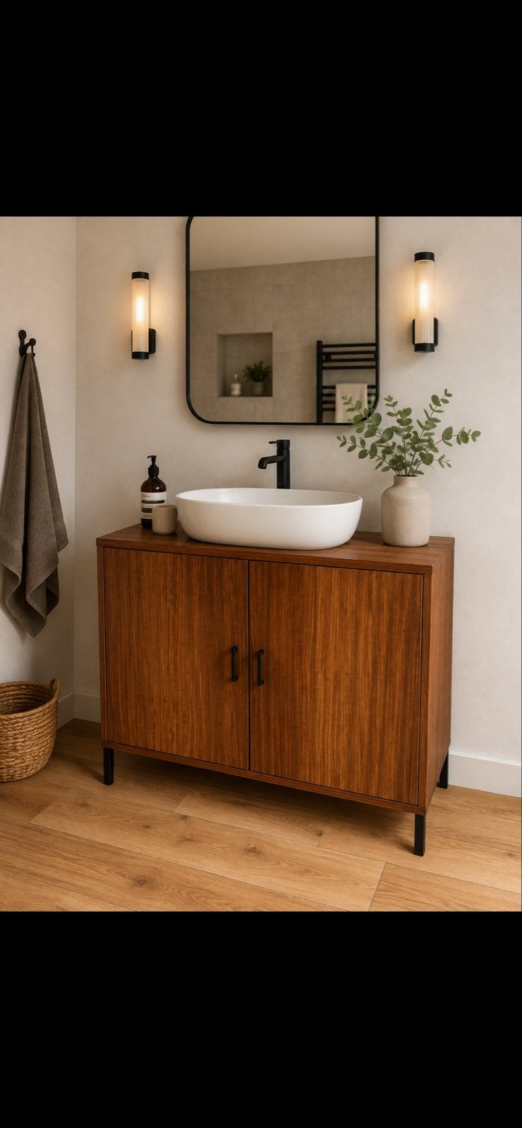 Vintage Simpla Lux wasmeubel kastje - Teak met zwart staal, Ophalen, Teakhout, 50 tot 100 cm, Zo goed als nieuw