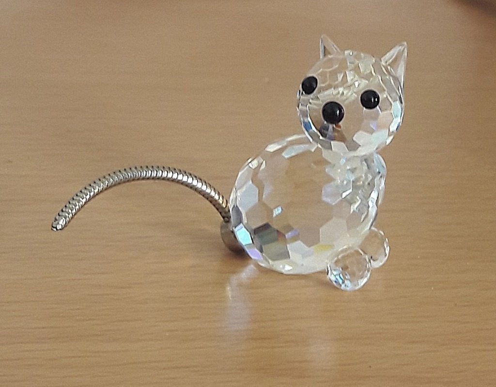 Swarovski kat met metalen staart mini kittycat vintage 1982, Verzamelen, Swarovski, Ophalen of Verzenden, Zo goed als nieuw, Figuurtje