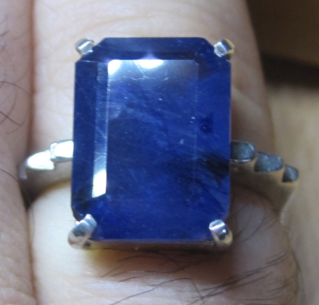 Saffier 7,5 karaat %100 natuurlijk mooie zilver 925 ring, Ophalen, Blauw, Zo goed als nieuw, 17 tot 18