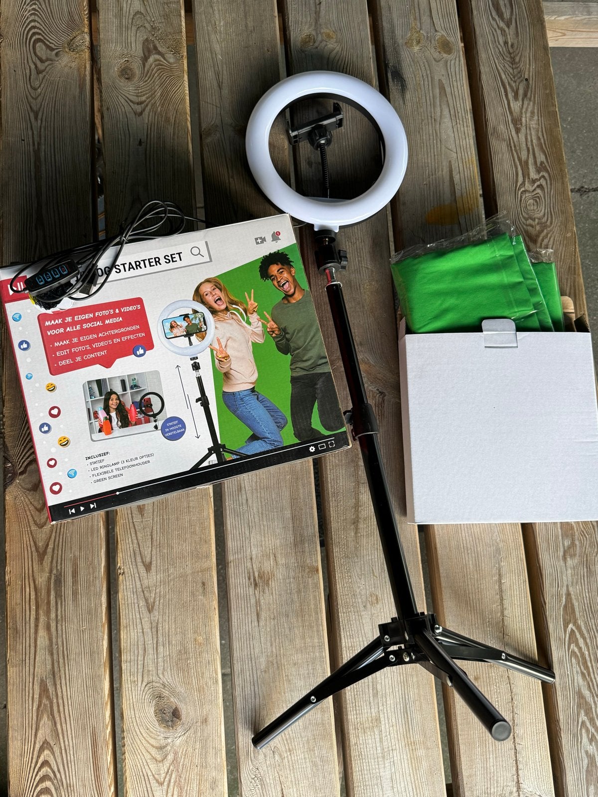 Vlog Starter Set met Ringlamp, Statief en Greenscreen, Audio, Tv en Foto, Ophalen of Verzenden, Nieuw, Inclusief lampen, Complete fotostudio
