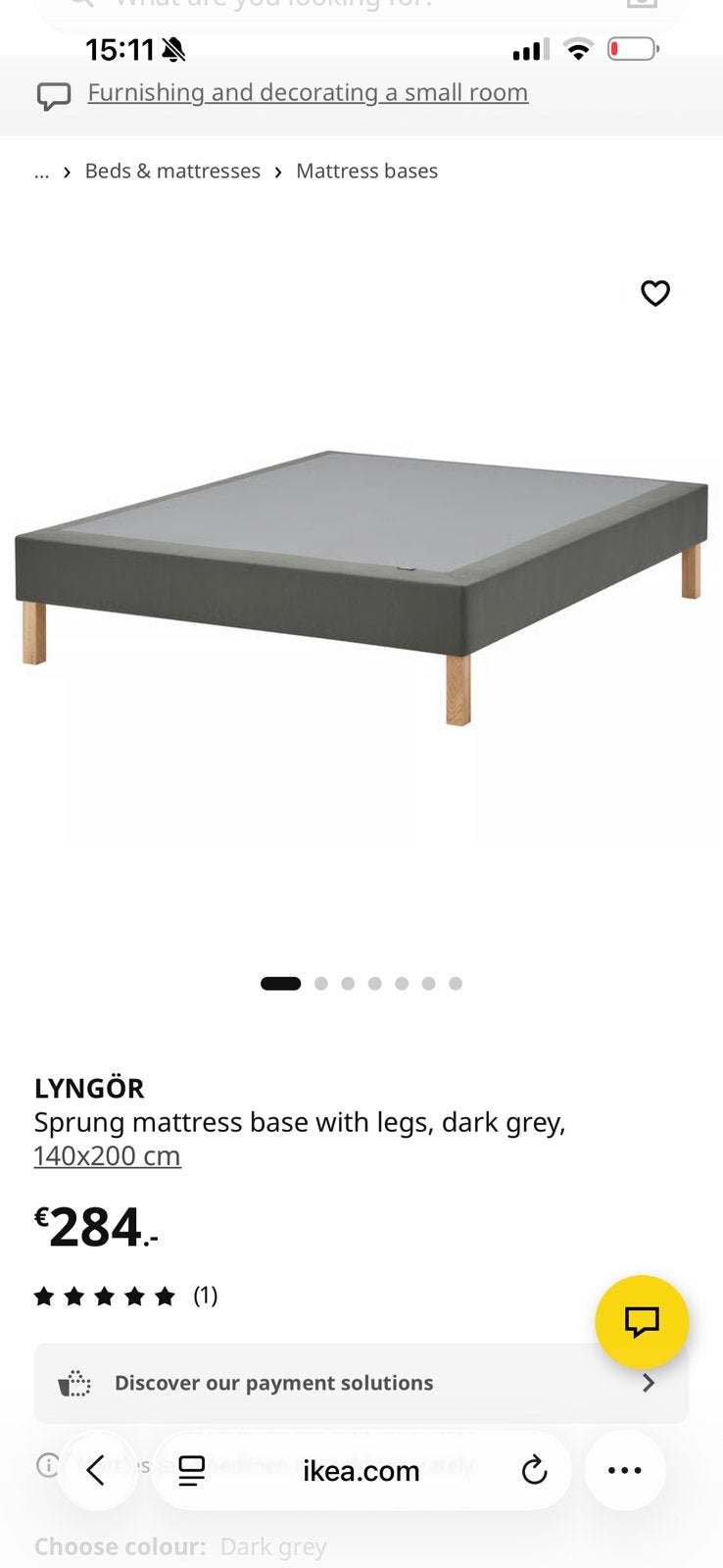 LYNGÖR Sprung mattress base with legs, dark grey 140x200, Ophalen, Tweepersoons, 140 cm, Zo goed als nieuw