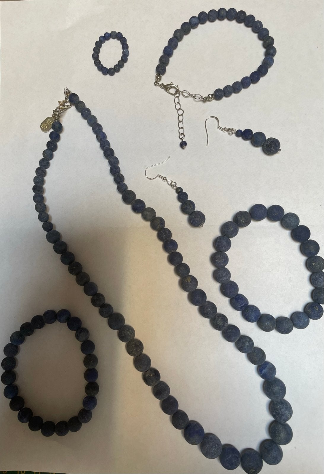 Matte Lapis Lazuli Sieradenset - Ketting, Ring, Oorbellen, A, Overige materialen, Blauw, Nieuw, Ophalen of Verzenden