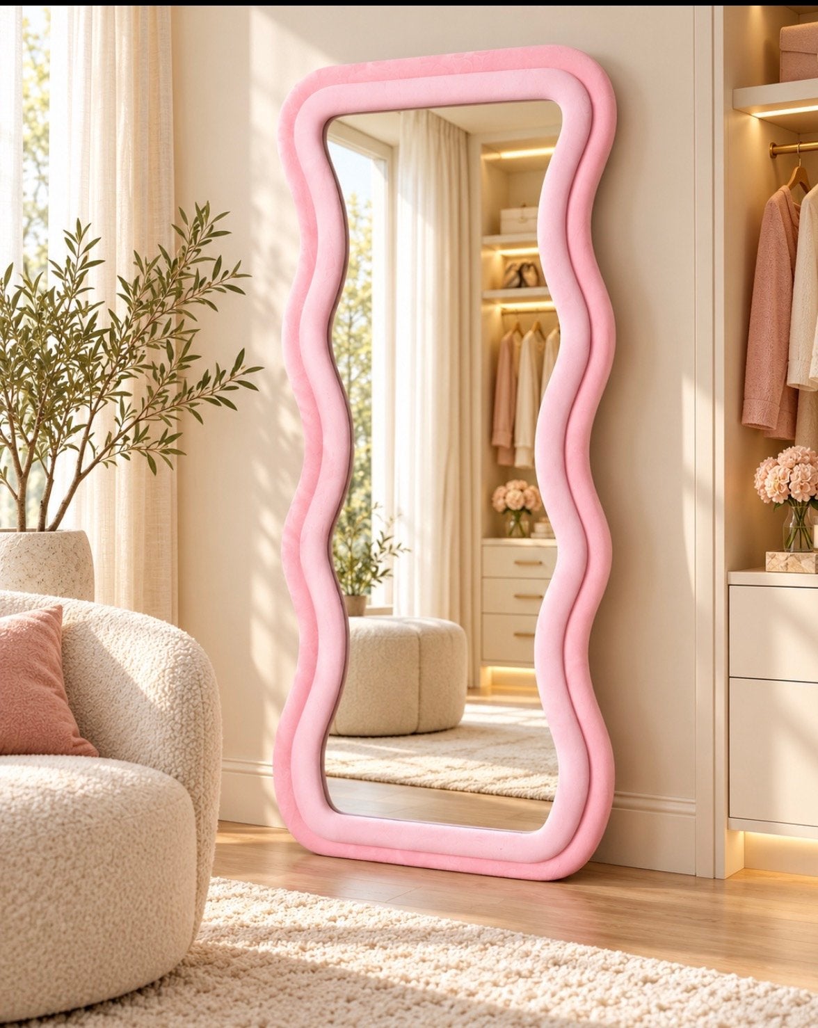 Ligtroze Wave Spiegel 160x60 cm - 70% Korting!, Ophalen of Verzenden, Overige vormen, 50 tot 100 cm, 150 tot 200 cm