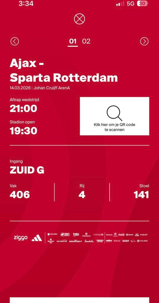 Ajax Sparta tickets, Twee personen, December