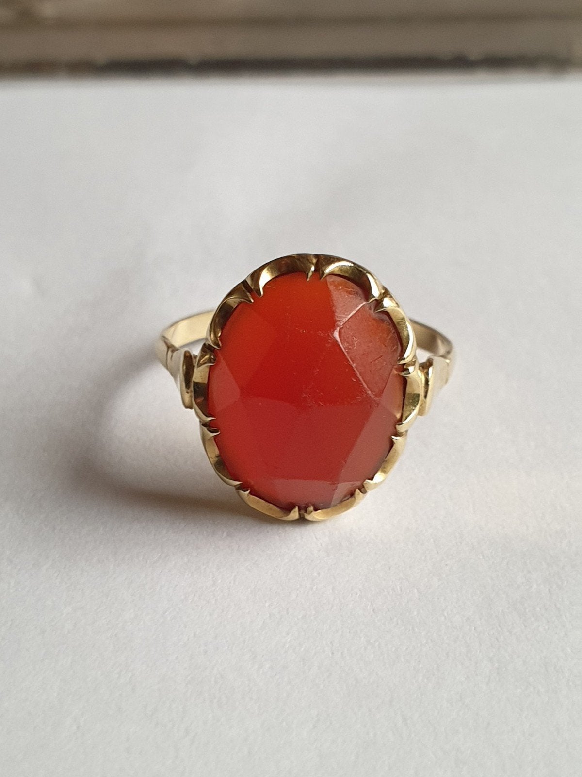 Leuke antieke ring, goud, 14 kt met rode steen (Z1), Ophalen of Verzenden, Goud, Dame