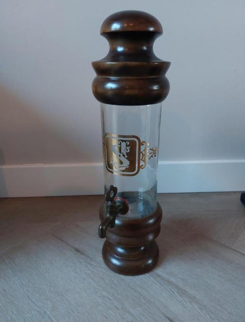 Vintage whiskey dispenser met houten details., Ophalen of Verzenden, Gebruikt, Overige typen