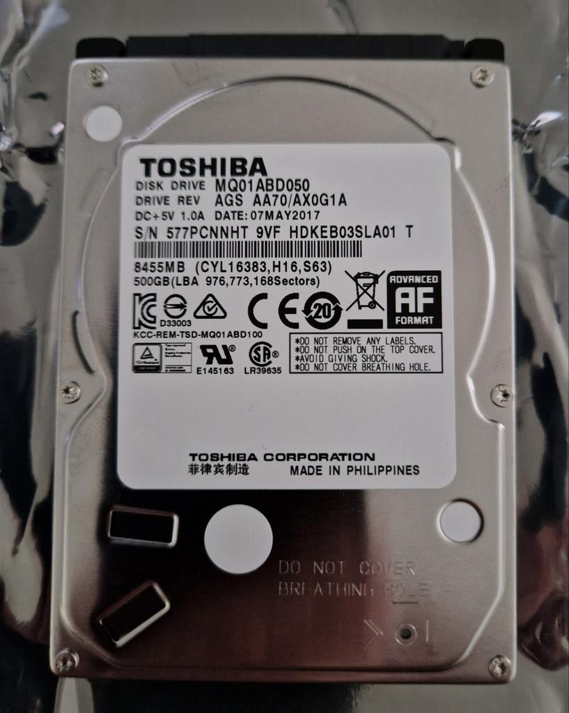 Toshiba Harddisk 2.5 inch 500GB SATA - Geformatteerd, Ophalen, Intern, Laptop, 500GB