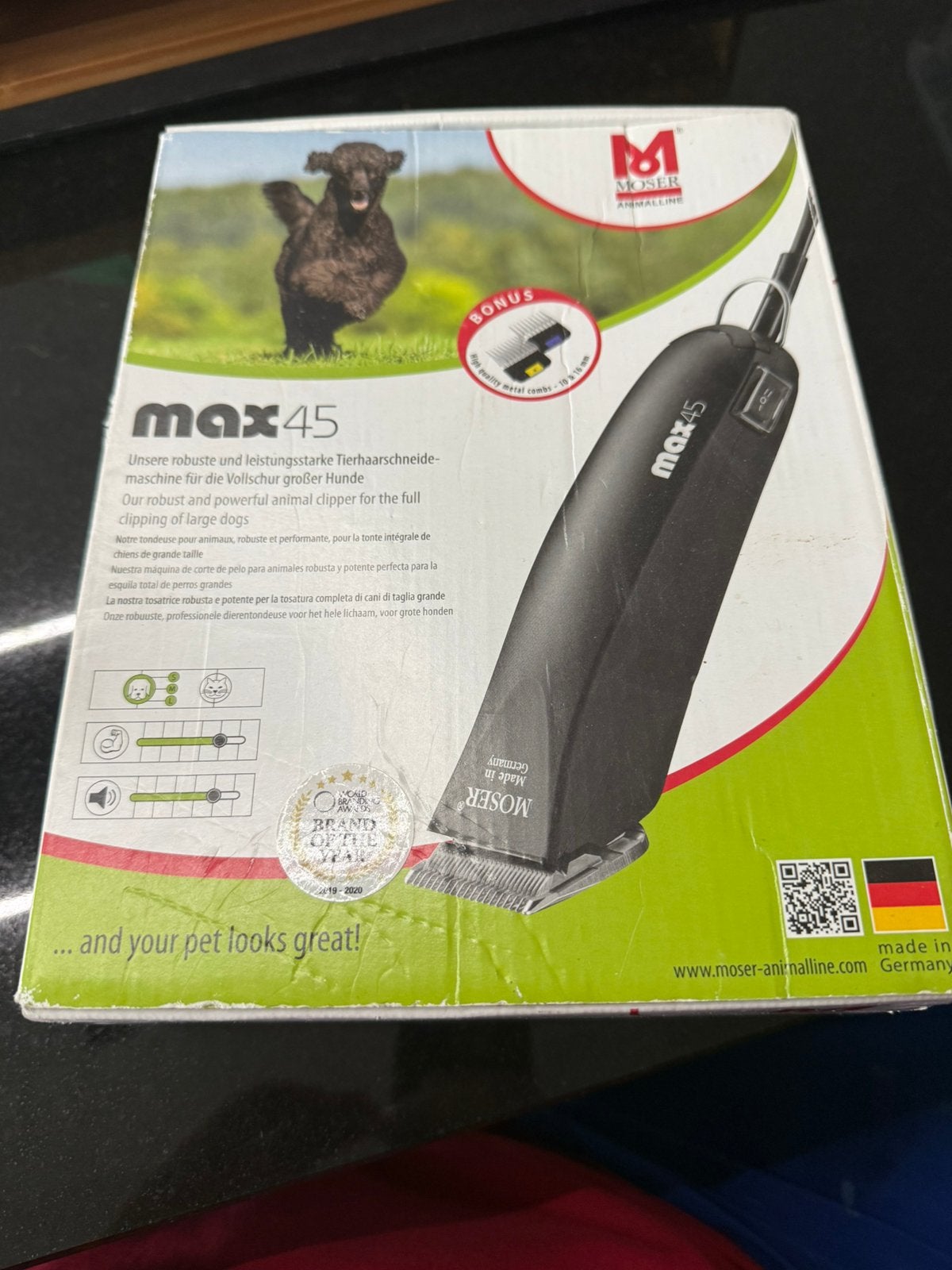 Wahl Moser Max 45 professionele hondentondeuse + opzetkammen, Wahl, Ophalen of Verzenden, Zo goed als nieuw, Tondeuse