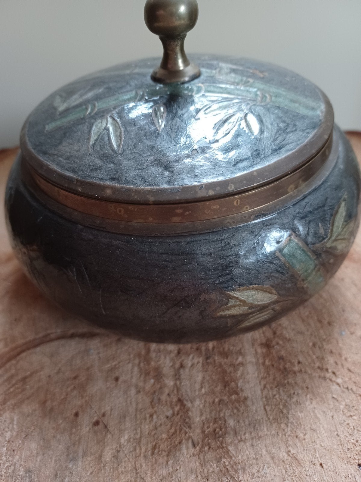Vintage cloisonné bonbonniere met bamboe decor, Ophalen of Verzenden