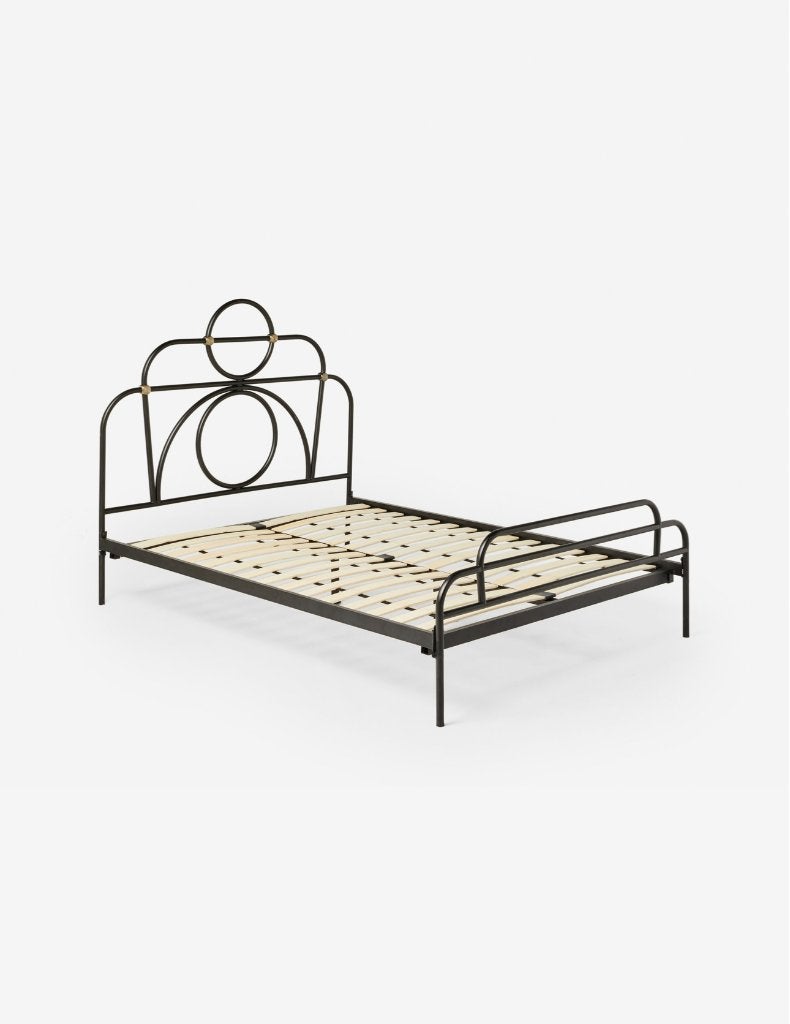 Art deco tweepersoonsbed van metaal (donkergroen & messing), Tweepersoons, Zo goed als nieuw, 200 cm, Metaal