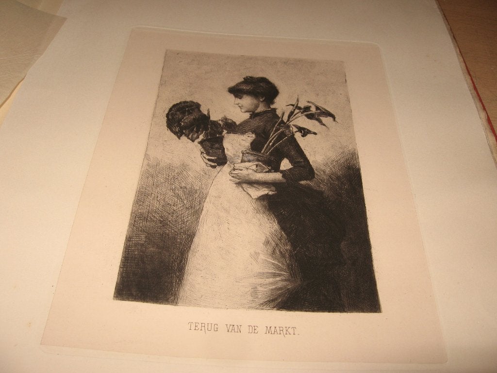 Ets   E.S.Witkamp`    Terug van de markt.., Ophalen of Verzenden, Ets