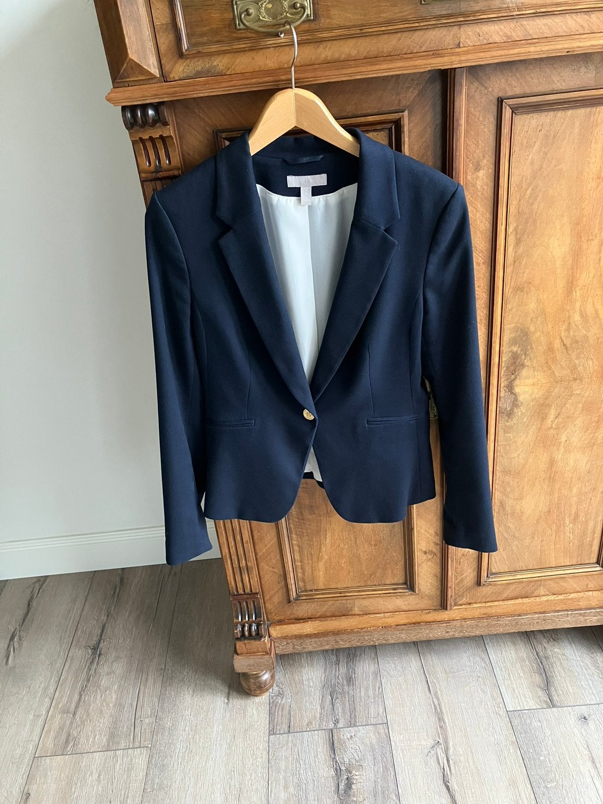 H&M blazer marine blauw maat 36 getailleerd, Ophalen of Verzenden, Zo goed als nieuw, Maat 36 (S), Blauw