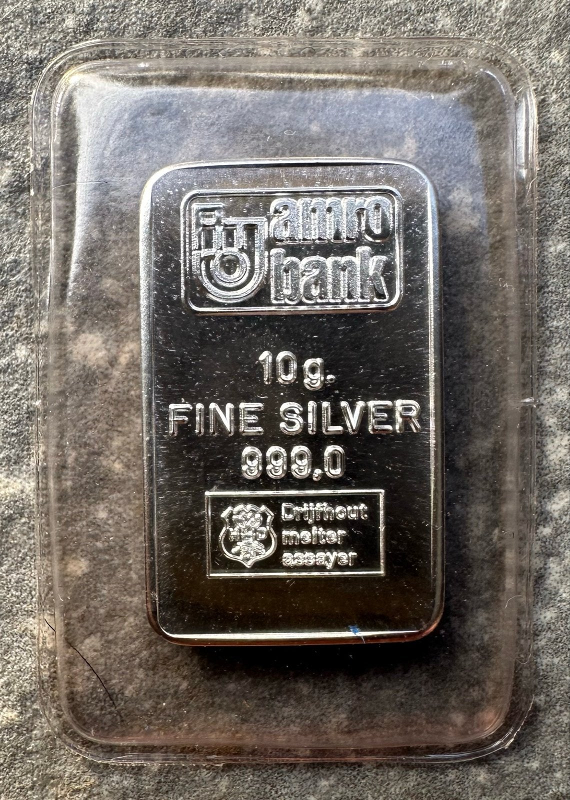 AMRO Bank 10g Fijn Zilver 999.0 Baar UNC met Certificaat, Ophalen of Verzenden, Zilver