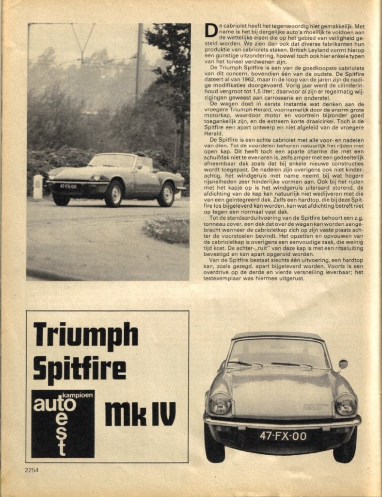 Autokampioen test Triumph Spitfire Mk IV 1975, Boeken, Ophalen of Verzenden, Gelezen, Overige merken