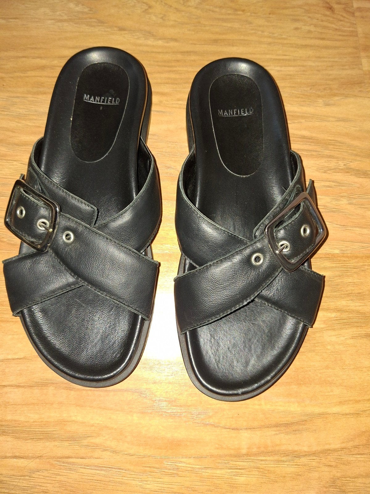 Zgan Zwarte slippers maat 41 Manfield, Slippers, Zwart, Ophalen of Verzenden, Zo goed als nieuw