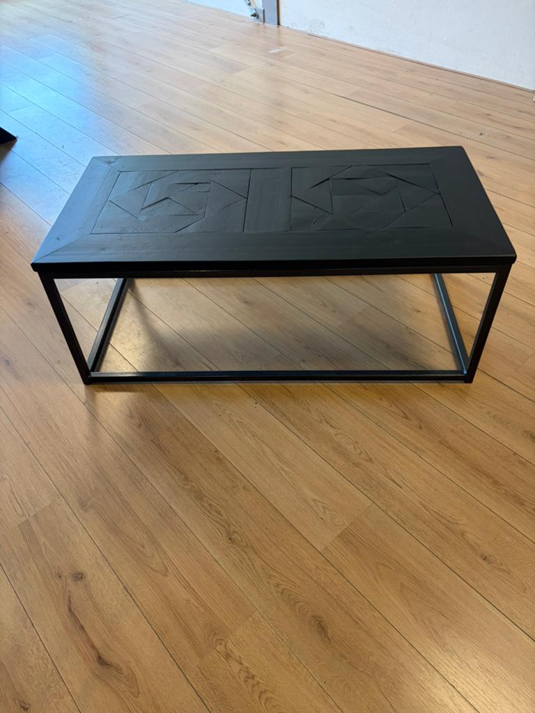 Salontafel combi hout met ingelegde stukken en staal frame., Huis en Inrichting, Tafels | Salontafels, Ophalen, Rechthoekig, 100 tot 150 cm
