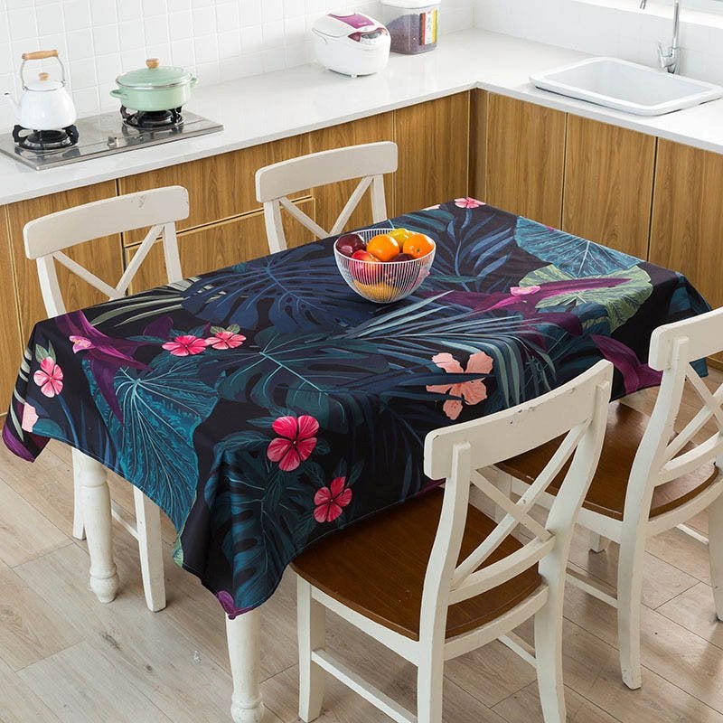 Rechthoekig Zwart Met Gekleurde Bloemen Tafelkleed / Kleed, Verzenden, Rechthoek