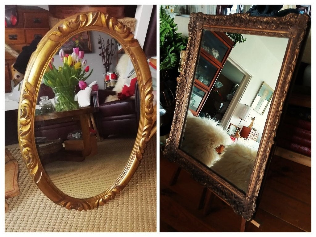 Oude gouden barok rococo spiegel rechthoekig en ovaal, Ophalen of Verzenden
