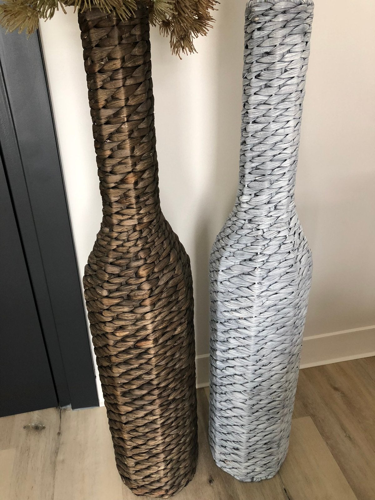 Te koop bamboe vloervazen en stenen zwarte ring vazen, Ophalen, Gebruikt, Bruin