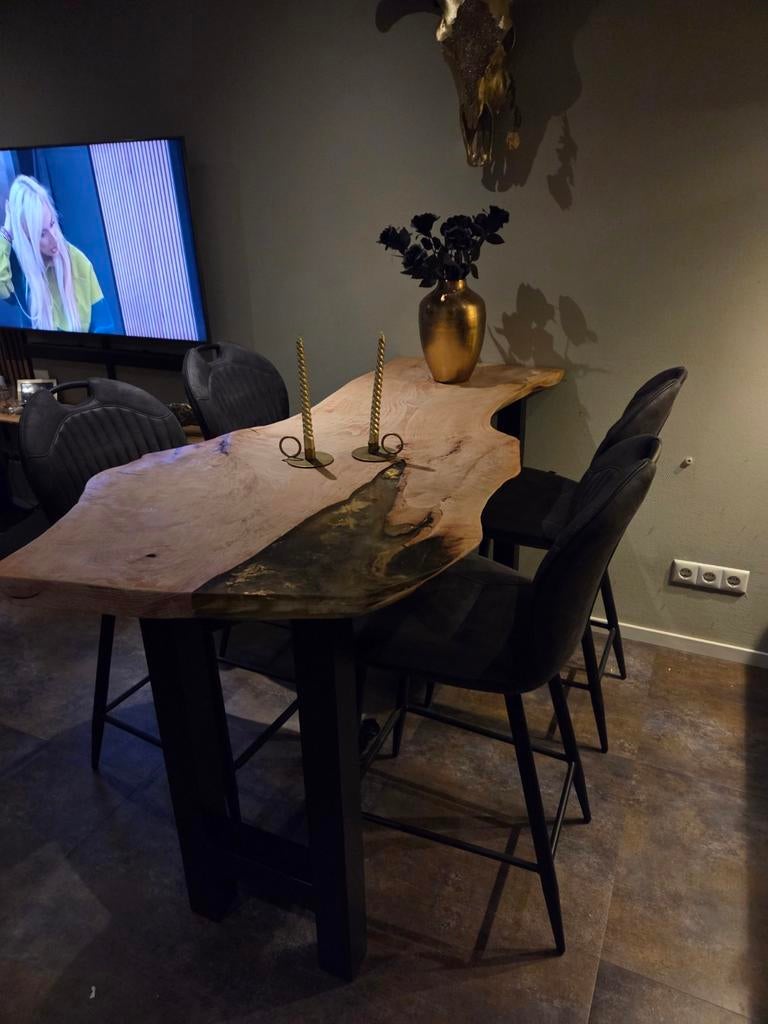 Houten tafel epoxy, Huis en Inrichting, Tafels | Eettafels, Ophalen, Rechthoekig, 50 tot 100 cm