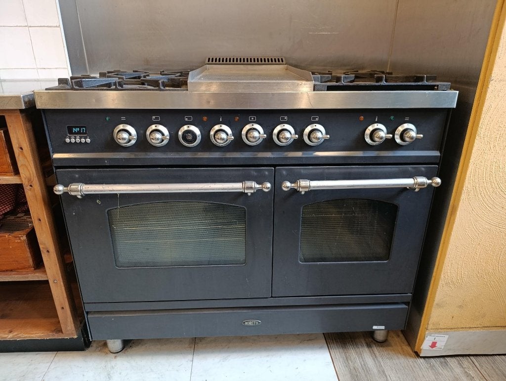 Boretti 90 cm gasfornuis – 4 pitten + Fry Top – dubbele oven, Gebruikt, 60 cm of meer, Gas, Vrijstaand