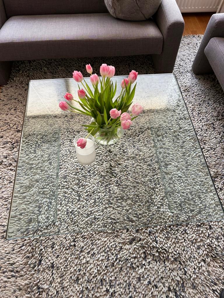 glazen salontafel - 100x100 cm, Ophalen, Gebruikt, 100 tot 150 cm, Vierkant