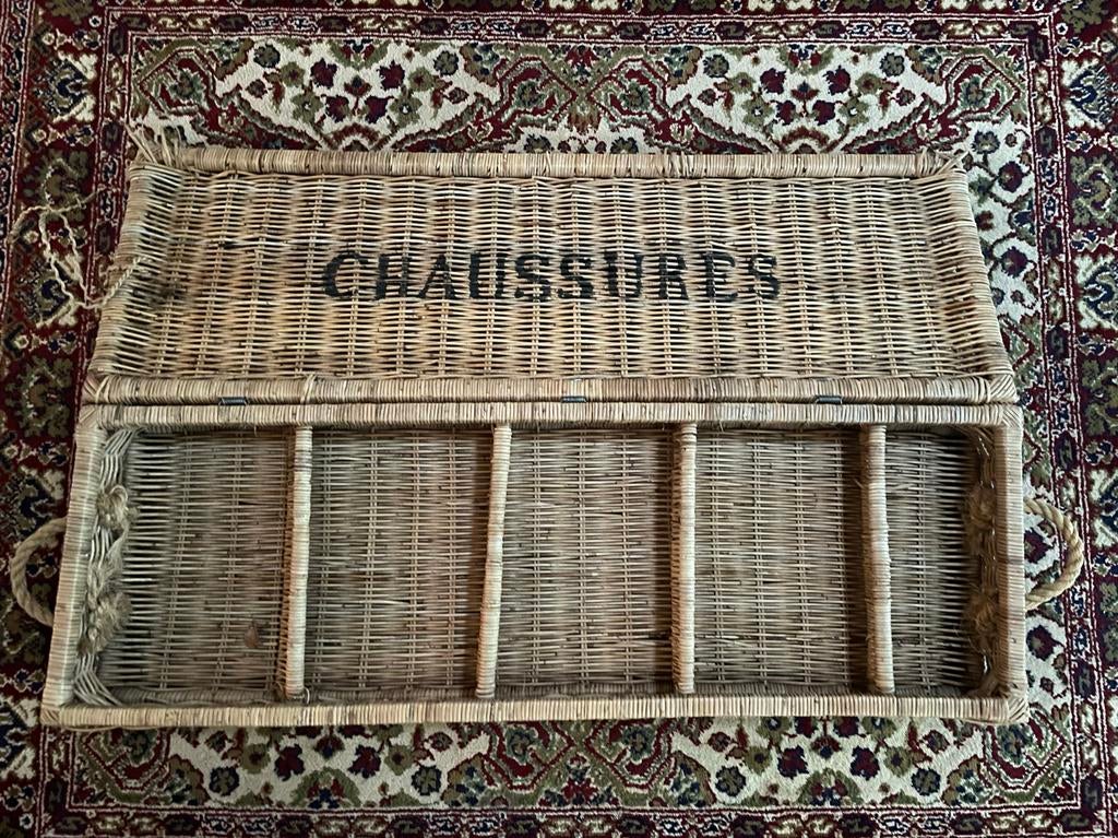 Riviera Maison schoenenmand - Rotan met 'Chaussures' opdruk, Huis en Inrichting, Ophalen, Gebruikt
