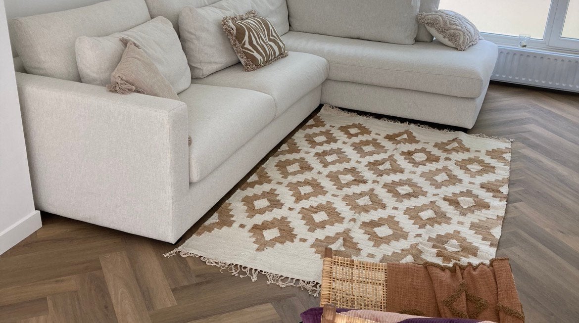 H&M Home vloerkleed beige 80x140cm, Ophalen, Beige, 200 cm of meer, Zo goed als nieuw
