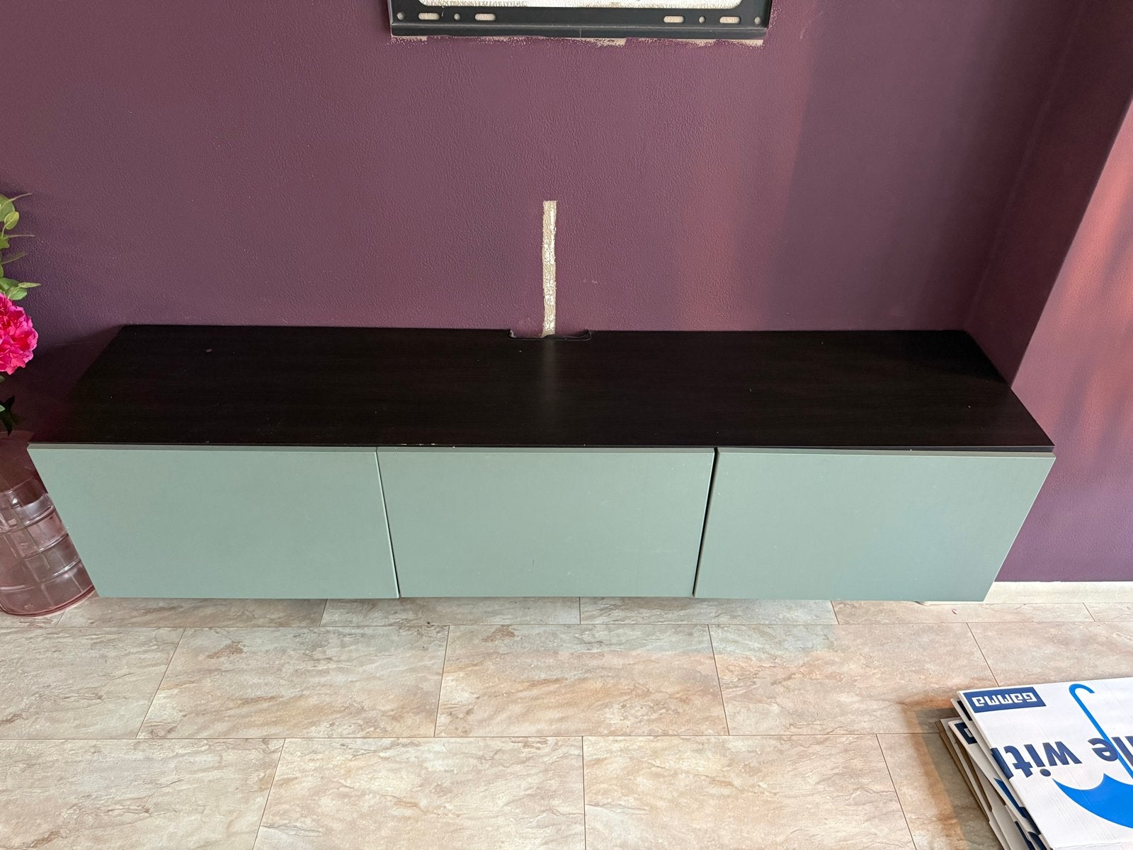 Zwevend tv-meubel met 3 deuren, zwart met mintgroen, Ophalen, Gebruikt, 150 tot 200 cm, Minder dan 100 cm