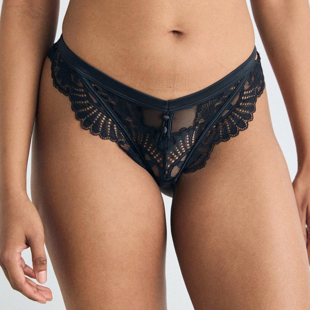 Hunkemöller Noir "Amelia" satijn/kant string maat S, Hunkemöller, Verzenden, Zwart, String