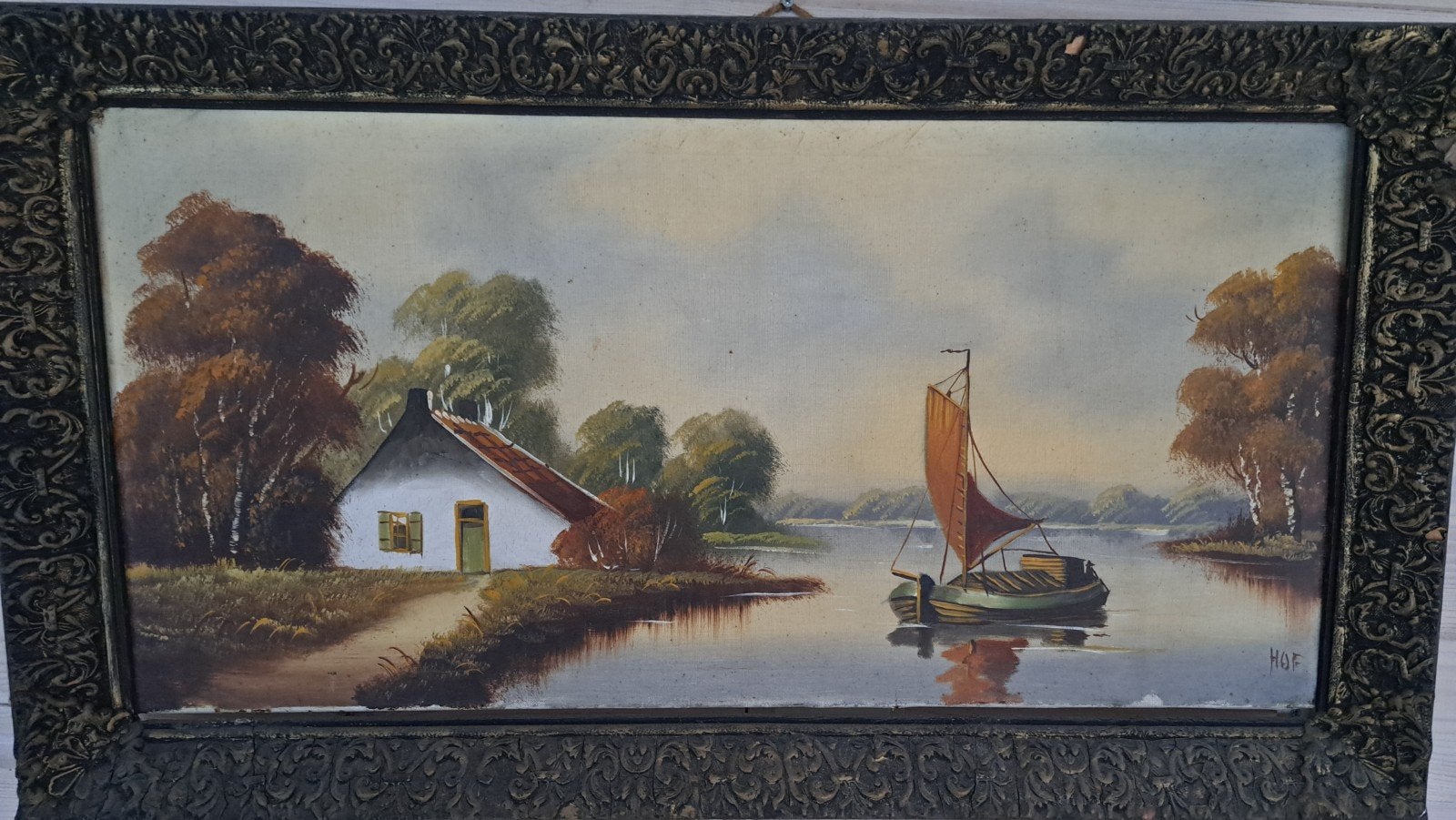 Klassiek olieverfschilderij met landschap en signatuur, Ophalen, Doek, Landschap, Olieverf