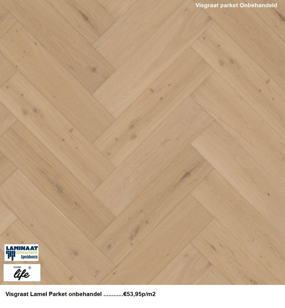 Visgraat Lamel Parket Reseda Rustiek Onbehandeld, Parket, Bruin, 75 m² of meer, Nieuw