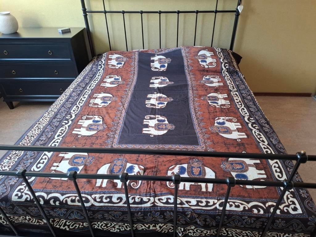 Handgemaakt batik sprei/tafellaken Java, 200x300 cm, Bruin, Tweepersoons, Ophalen of Verzenden, Deken of Dekbed