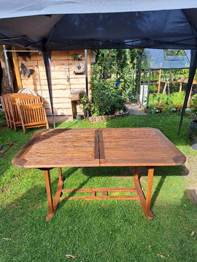 teakhouten tuinset, Ophalen, 4 zitplaatsen, Gebruikt, Eettafel
