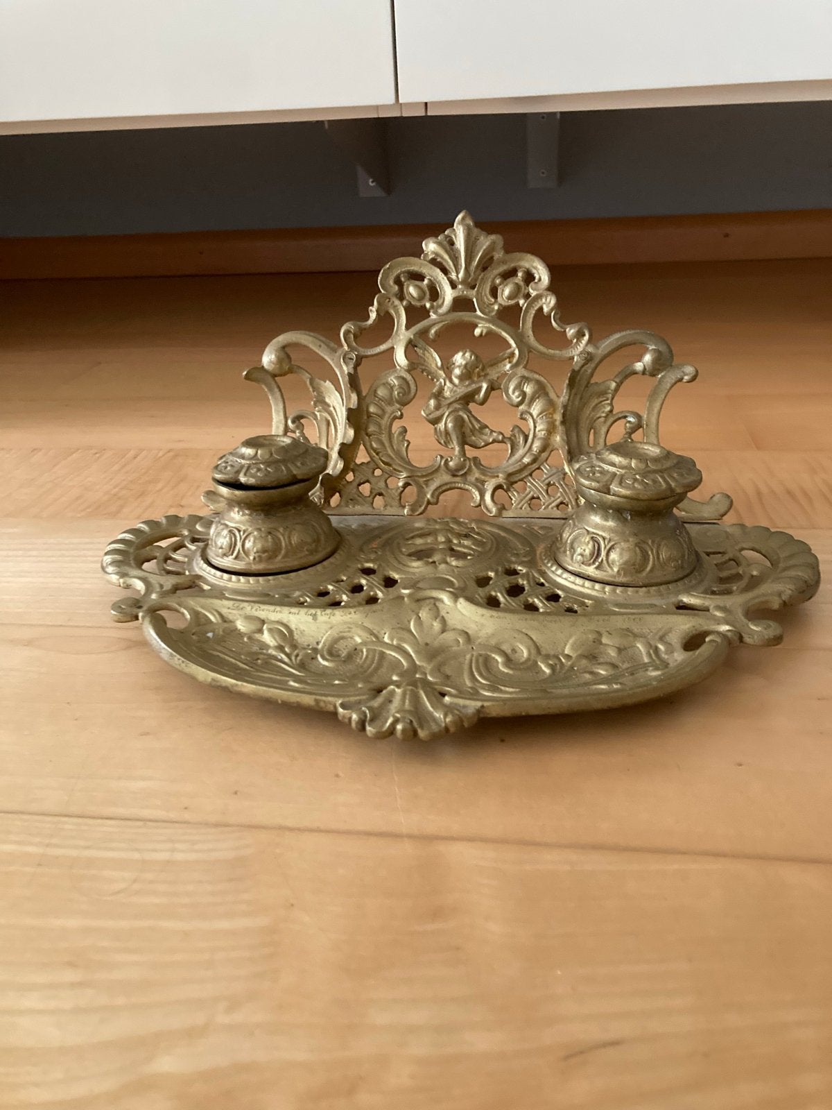 Antieke bronzen inktstel met cherubijn, Antiek en Kunst, Ophalen