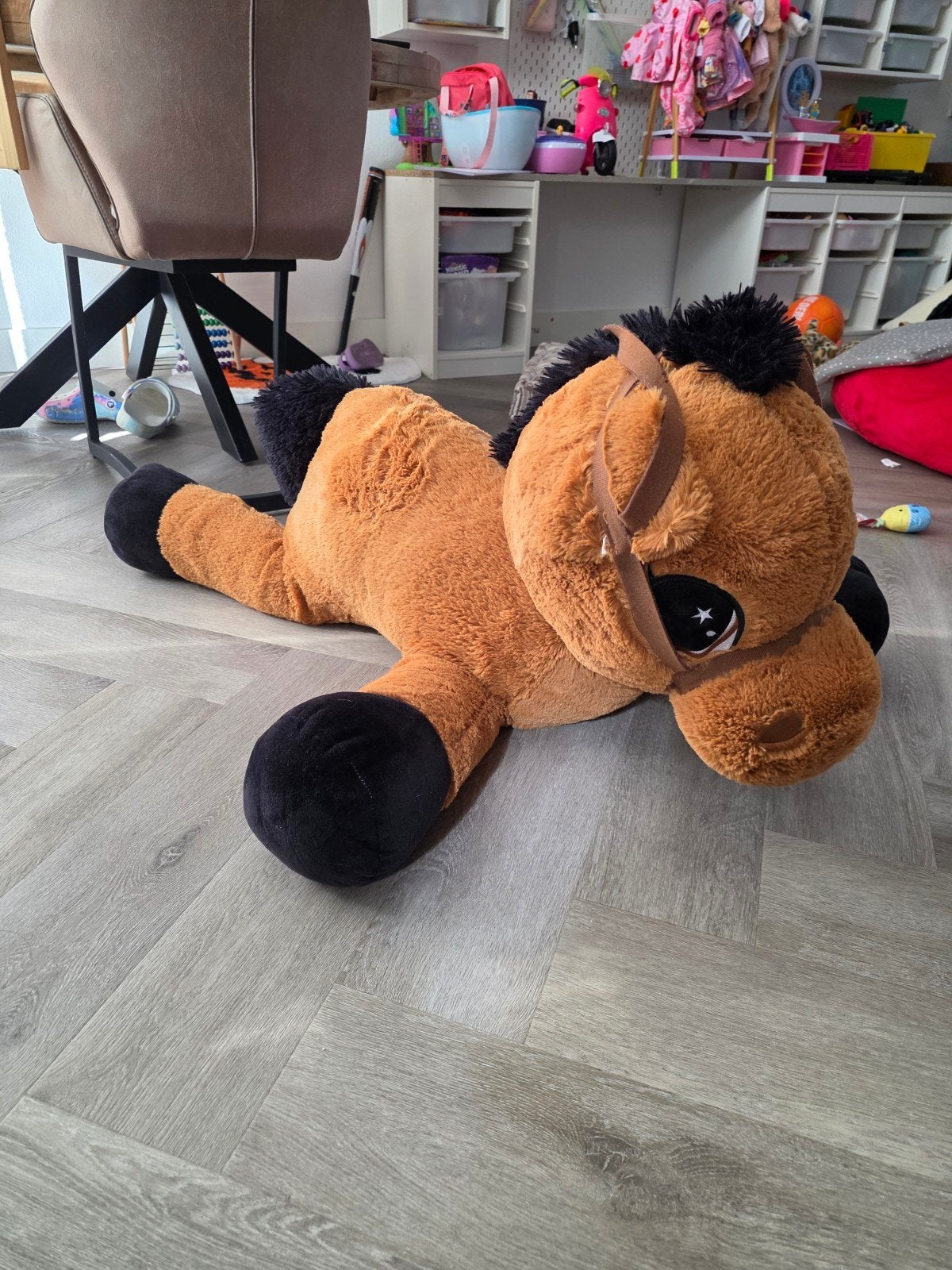 groot pluche paard 90 cm lang, Ophalen, Bruin, Paard, Groot (groter dan 80 cm)