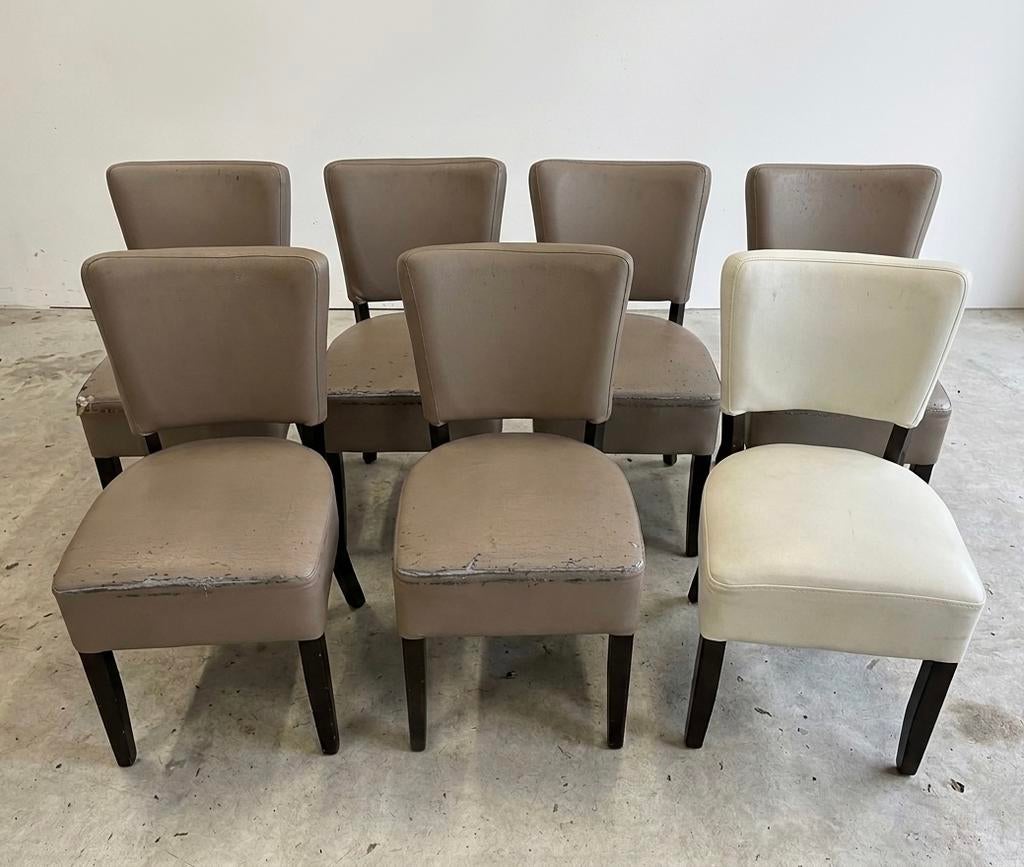 Partij van 7 gebruikte stoelen beige en wit, Ophalen, Overige materialen, Gebruikt, Bruin
