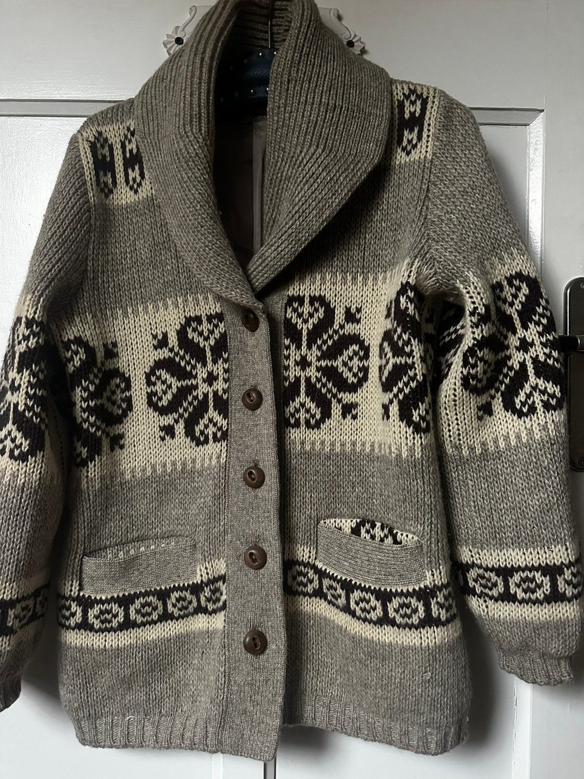 Vintage dik vest in noors patroon zuiver wol S, Ophalen of Verzenden, Gedragen, Maat 36 (S), Beige