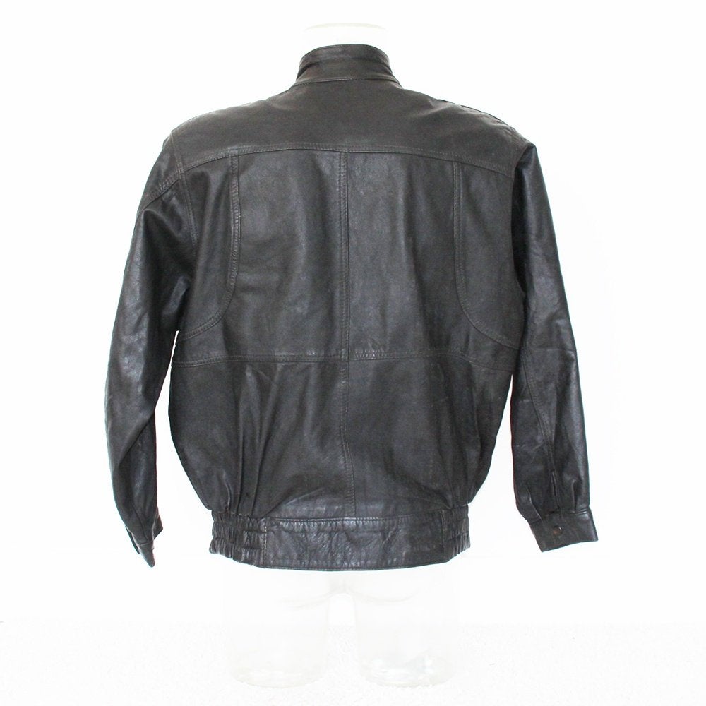 Zwart Lederen Heren Jas28* (Maat 52) € 50,-, Maat 52/54 (L), Zwart, Vintage, Ophalen of Verzenden