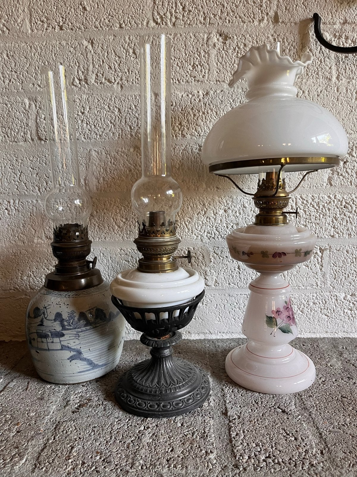 Set van 3 Antieke Olielampen - Diverse Stijlen, Antiek en Kunst, Ophalen
