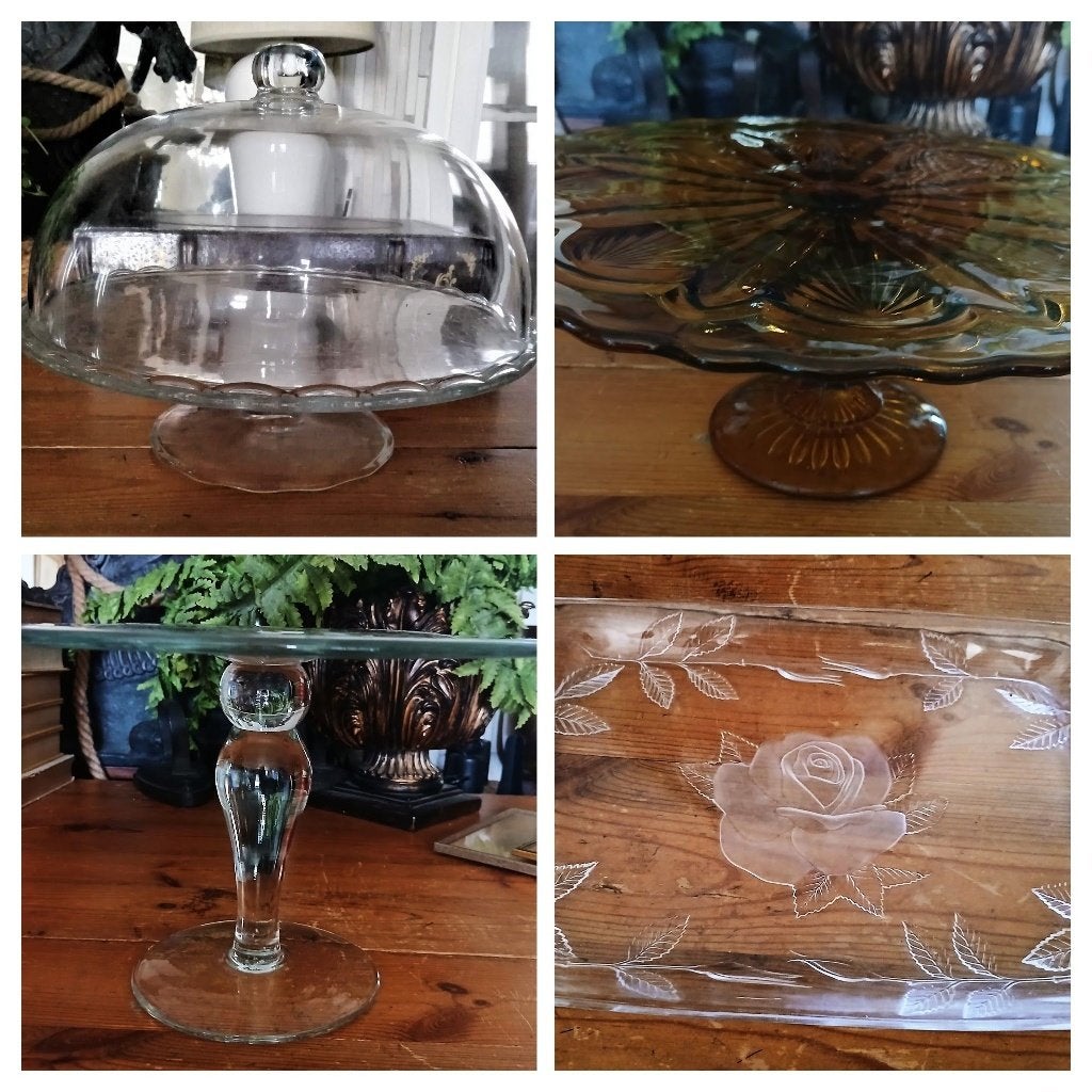 Glazen plateau met stolp glas taart plateau stolp koya, Ophalen of Verzenden
