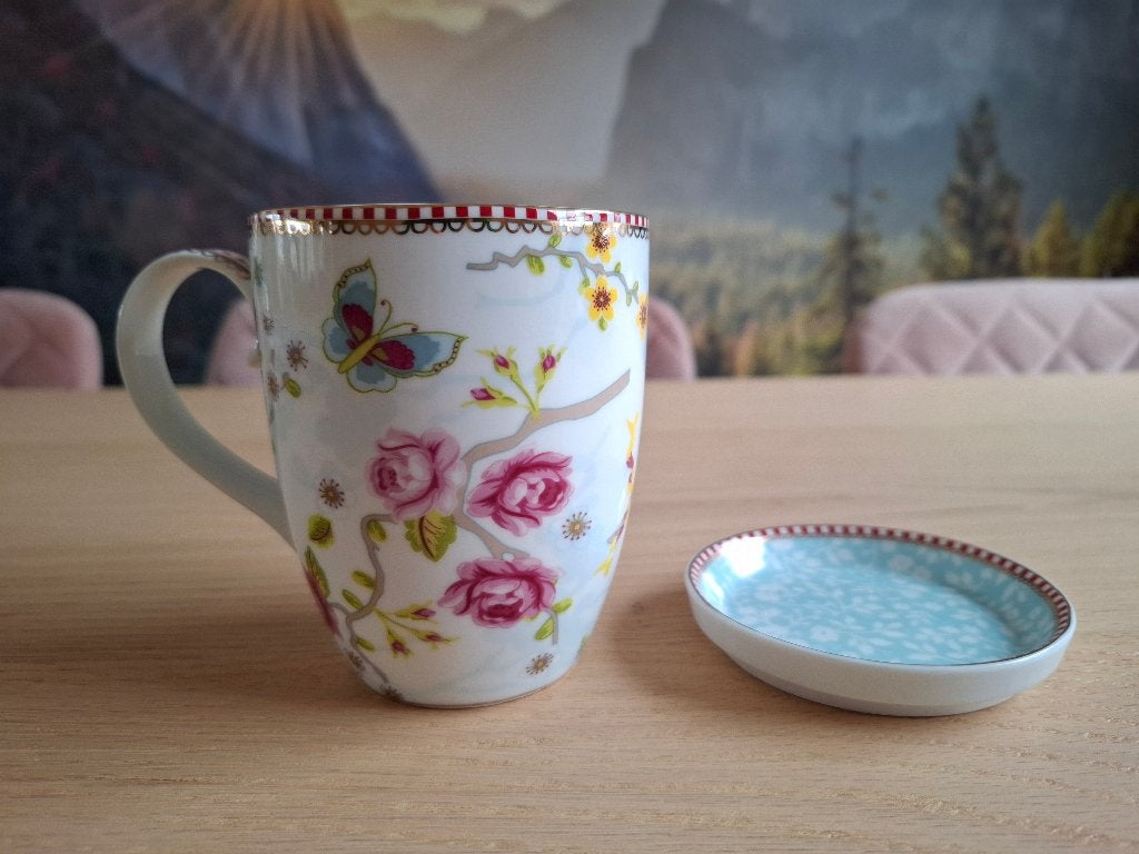 Pip Studio – Mok met theetipje Chinese Blossom wit, Pip Studio, Zo goed als nieuw, Overige stijlen, Porselein