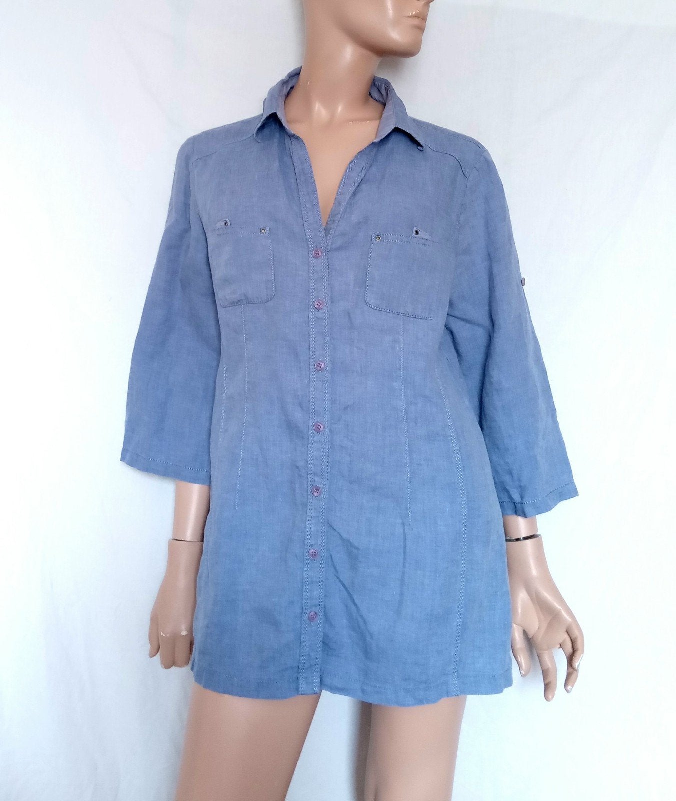 PUBLIC LINNEN Blouse , Maat 42, Ophalen of Verzenden, Zo goed als nieuw, Maat 42/44 (L), Blauw
