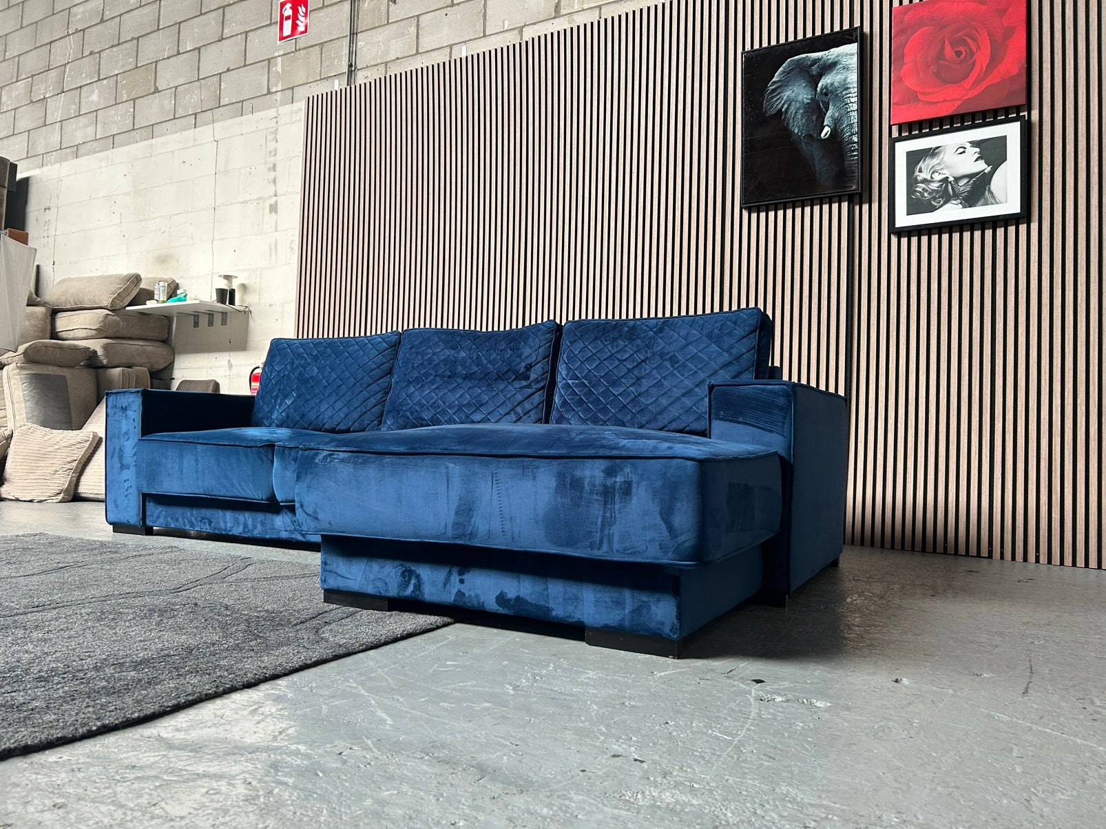 GRATIS LEVERING Velvet Loungebank Blauw 285X165 GEREINIGD, 250 tot 300 cm, Blauw velvet, Hoekbank, Ophalen of Verzenden