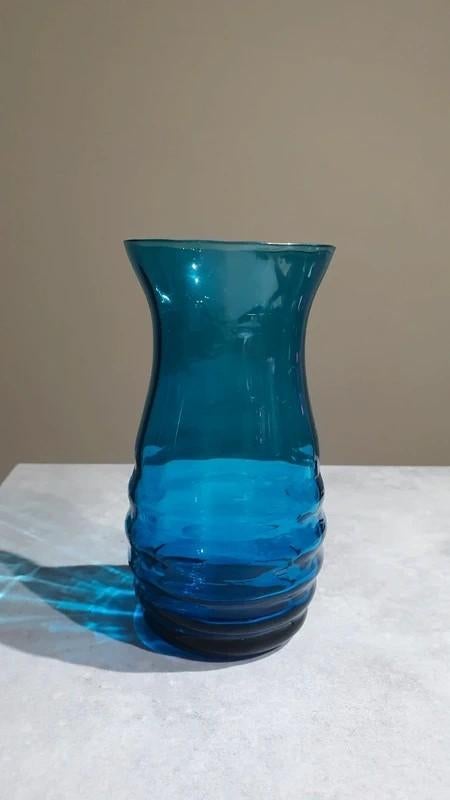 Vintage blauwe glazen vaas Art Deco stijl, Ophalen of Verzenden