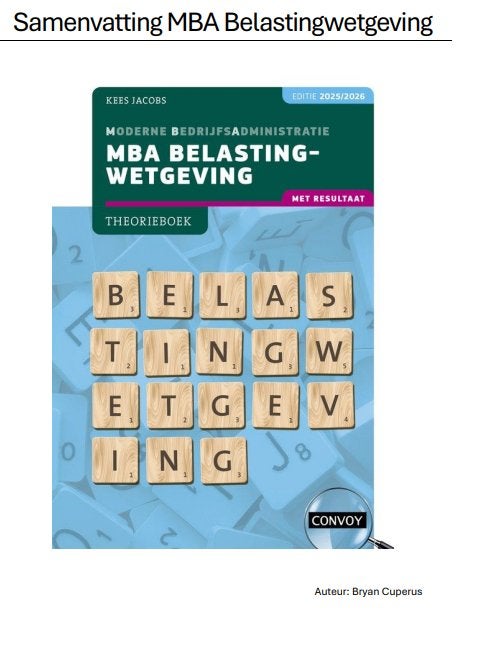 Samenvatting MBA belastingwetgeving 2026, Boeken, Ophalen of Verzenden, Beta, Nieuw