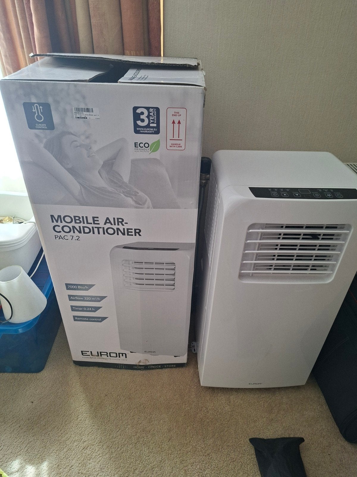 Mobiele airco Eurom Pac7.2, Witgoed en Apparatuur, Ophalen, Minder dan 60 m³, 3 snelheden of meer, Zo goed als nieuw