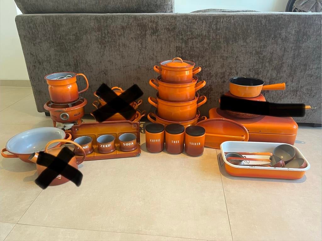 Vintage DRU Gietijzeren Keukenspullen - Oranje Set, Ophalen, Metaal, Overige merken, Oranje